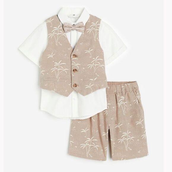NWT‎ H&M 4-piece Dressy Set - Beige/Palm trees - Picture 1 of 7